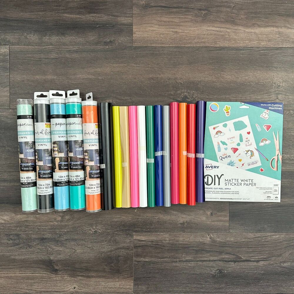 NEW 18 Pc Bundle HTV Heat Transfer Vinyl Rolls Multi Color & Matte Sticker Paper